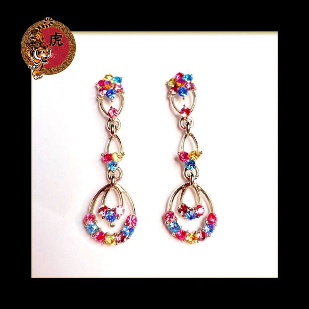 🔴 Colorful Rhinestone Dangle Pierced Earrings